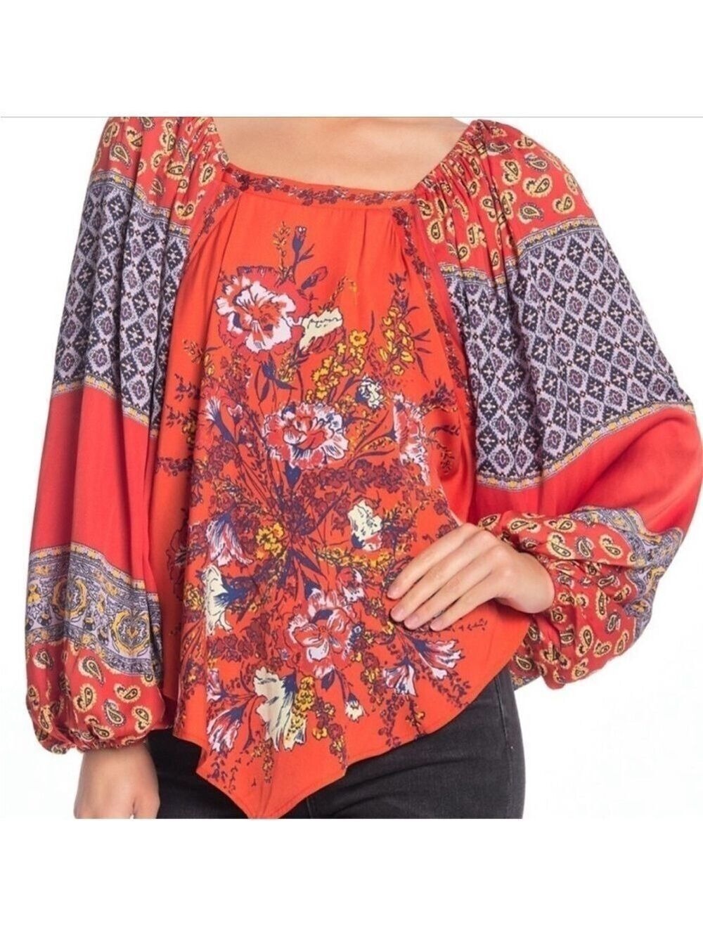 Free People Cherry Combo Boho Peasant Top Size Small